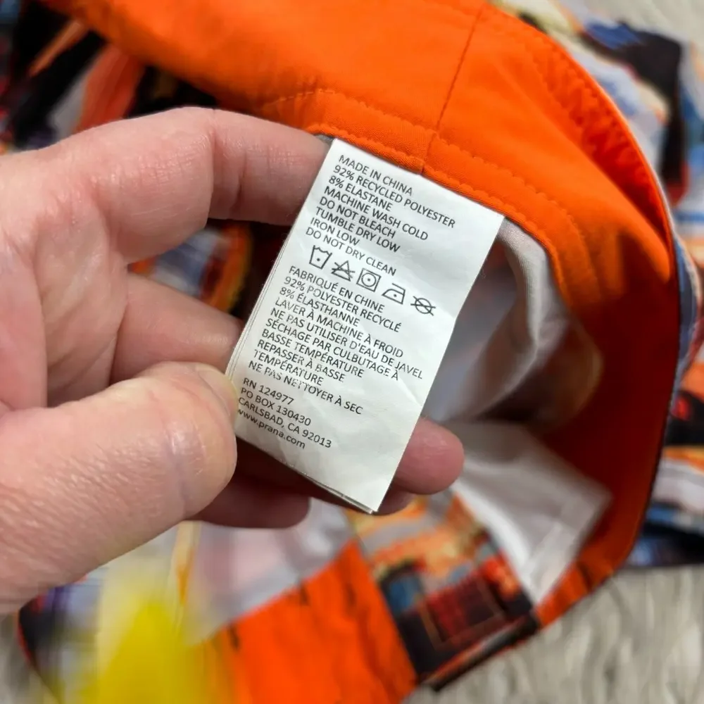 Prana‎ Men's 38 Orange Multi Printed Sediment Board Shorts Swim